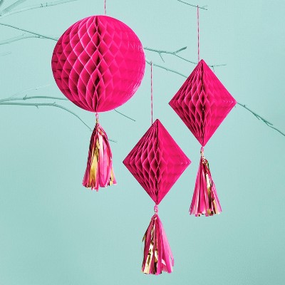 3ct Hot Pink Tassel Honeycombs - Spritz&#8482;