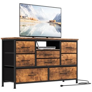 Coolmee 8 Drawer Fabric Dresser TV Stand, Dresser for Bedroom with Power Outlets & LED Lighting for 55 inch TVs, Wide Storage Console Table - 1 of 4
