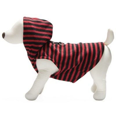 Gooby Design Pet Fleece Vest Hoodie, Medium, Red Stripe