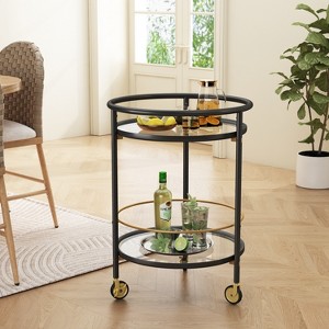 Christopher Knight Home Vincent Modern Round Bar Cart with Tempered Glass Shelves and 4 Casters - 1 of 4