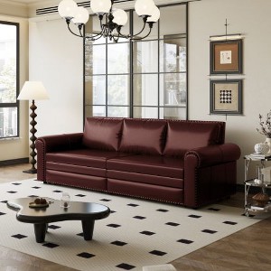 Kumasinova 3-in-1 Convertible Faux Leather Chesterfield Sofa, King Pull-Out  Sleeper Sofa Bed, Retro Couch with Rivet Trim & Rolled Arm, Steel Frame - 1 of 4