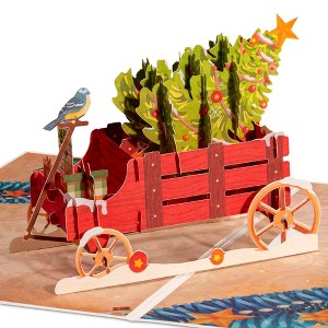 Paper Love 3D Christmas Tree Wagon Pop Up Christmas Card, 100% Recycled and Eco-Friendly, 8" x 6" Cover - With Note Tag - 1 of 4