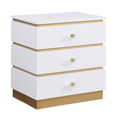 Best Master Furniture,Tambert White Lacquered Side Table with Gold Accents
