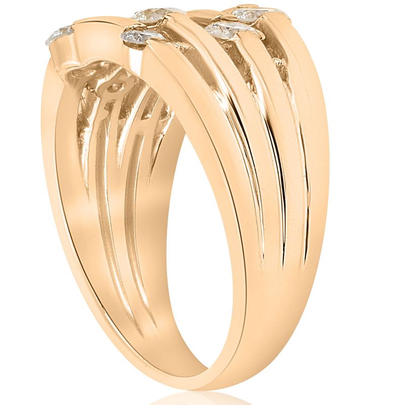 Pompeii3 1ct Yellow Gold Real Diamond 14K Right Hand Womens Fashion Multi Row Ring, 3 of 6
