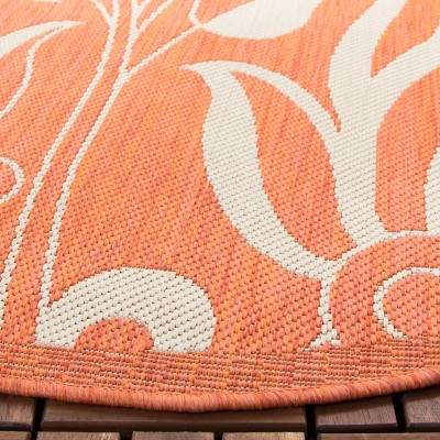 Rectangular Terracotta and Natural Floral Synthetic Area Rug