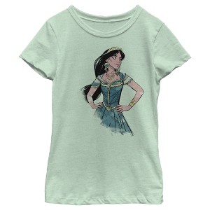 Girl's Aladdin Jasmine Sketch Profile T-Shirt - 1 of 4