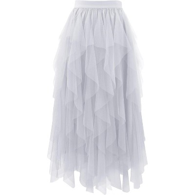 Women's A-Line Tulle Skirt - Tiered Midi Length with High Elastic Waist