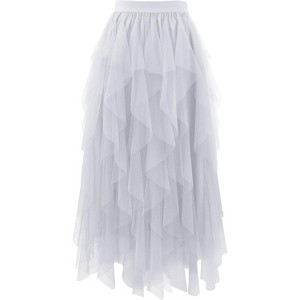 Women's A-Line Tulle Skirt - Tiered Midi Length with High Elastic Waist - 1 of 4