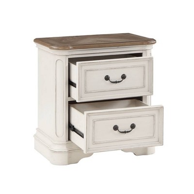 Florian Antique White and Oak 2-Drawer Wooden Nightstand