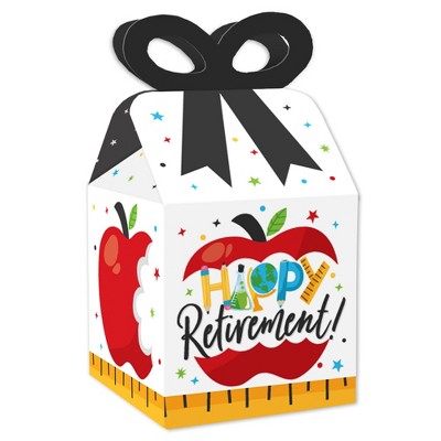 Big Dot of Happiness Teacher Retirement - Square Favor Gift Boxes - Happy Retirement Party Bow Boxes - Set of 12