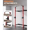 Folding Squat Rack for Home Gym, 1000 LBS Capacity Heavy Duty Wall Mount Power Rack with Adjustable Pull Up Bar, J Hooks, Landmine, Black and Red - 4 of 4