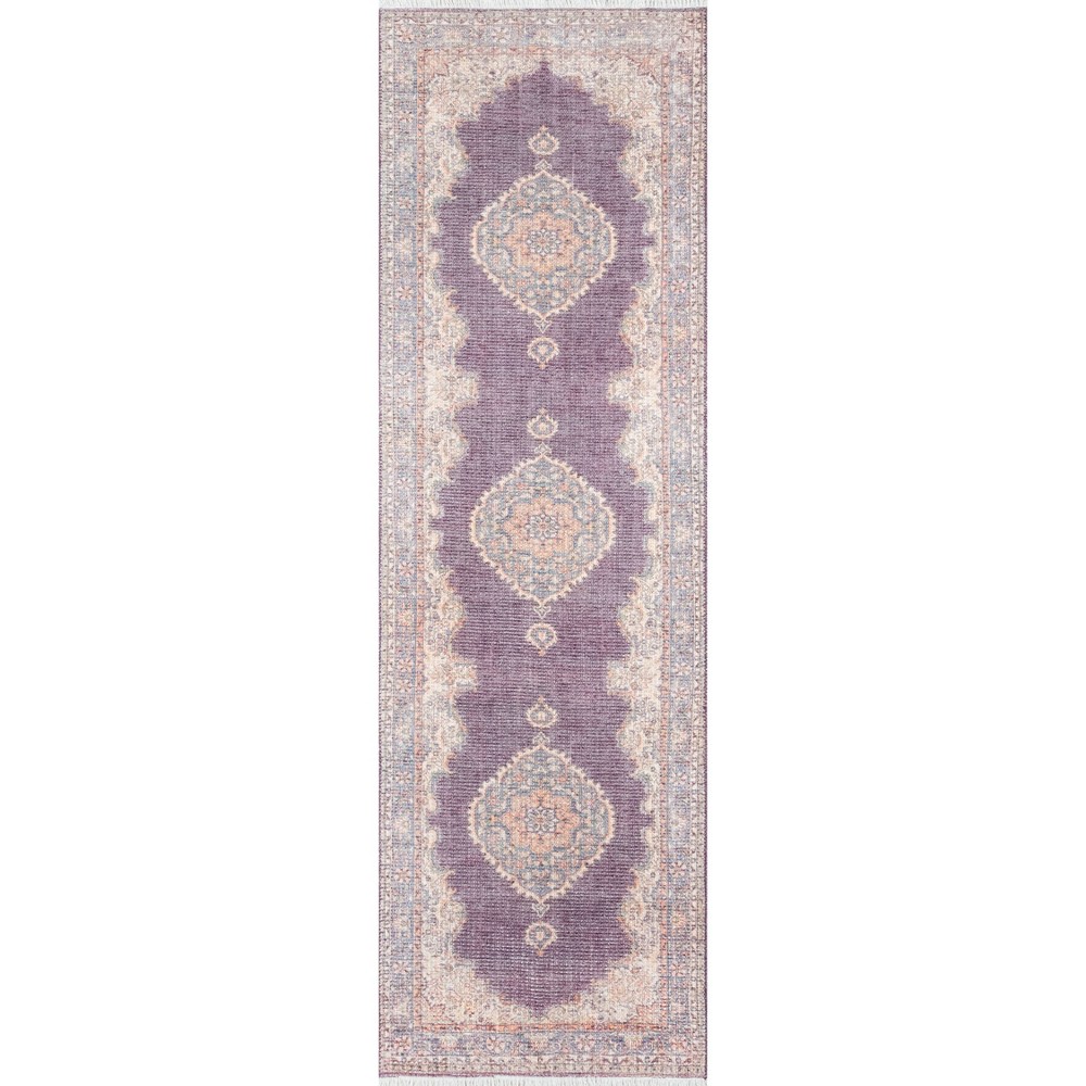 Photos - Area Rug Momeni 2'6"x8' Runner Helena Rug Plum - : Bohemian Ikat Design, Low Pile, Indoor Use, Polyester & Cotton 