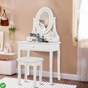 Vanity Table & Vanity Benches Girls Women Vanity Desk with Oval Mirror& Lights 3 Colors Lighting Modes - 1 of 4