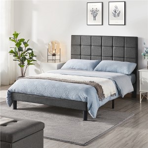 Yaheetech Upholstered Platform Bed Frame with Tufted Height Adjustable Headboard - 1 of 4