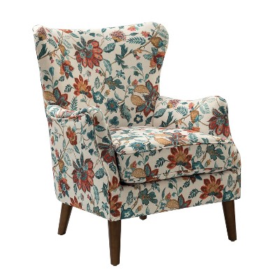 Nikolaus Comfy Living Room Armchair with Floral Fabric Pattern and Wingback | ARTFUL LIVING DESIGN