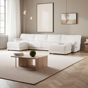 142" Chenille U-Shaped Sectional Sofa with Petal Arms & USB Charging - 1 of 4
