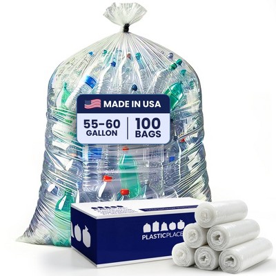 Plasticplace 55-60 Gallon Trash Bags - Clear (100 Count)
