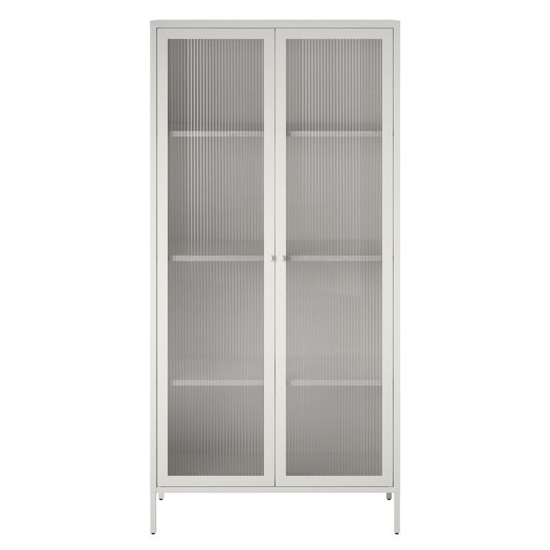 RealRooms Shadwick 2 Door Tall Metal Locker Style Storage Cabinet-Fluted Glass Doors, 1 of 5