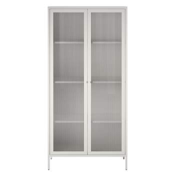 RealRooms Shadwick 2 Door Tall Metal Locker Style Storage Cabinet-Fluted Glass Doors