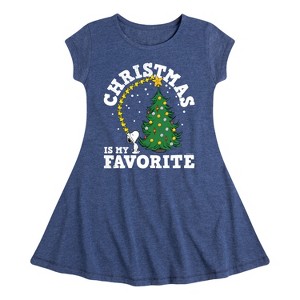 Girls' - Peanuts - Christmas Is My Favorite Fit & Flair Cap Sleeve Dress - 1 of 4
