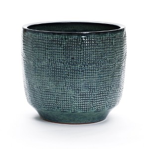 LuxenHome 15.5-Inch Ceramic Plant Pot Large Indoor Outdoor Planter with Drainage Hole and Plug Modern Glazed Round Flower Pot Planter Gray - 1 of 4