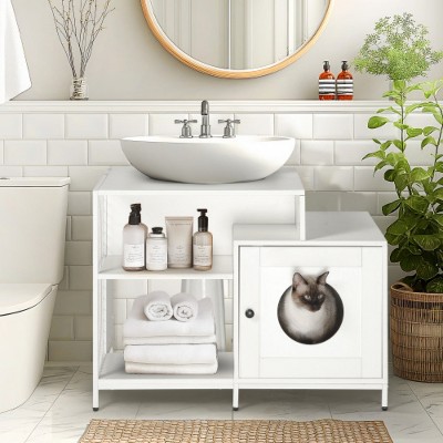 LunaLulinlk Cat litter box fence, invisible cat litter pet toilet with partitions, large cat indoor cat house, white