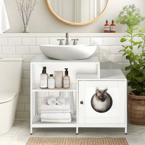 LunaLulinlk Cat litter box fence, invisible cat litter pet toilet with partitions, large cat indoor cat house, white - 1 of 4