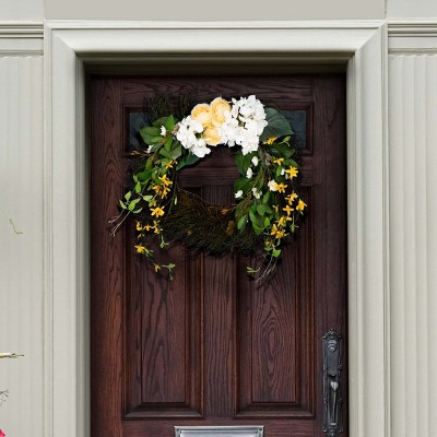 26" Multicolor Faux Hydrangea and Spring Blossom Wreath