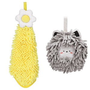 REGALWOVEN 2 Packs Soft Absorbent Cute Decorative Chenille Hand Towel for Bathroom 6" x 15"/7" x 7" - 1 of 4