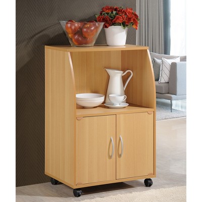 Beech Wood Microwave Cart with Storage and Locking Wheels