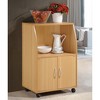 Hodedah Wooden Miniature Kitchen Microwave Island Cart with Locking Wheels for Easy Mobility and Double Door Cabinet Storage, Beech - image 2 of 4