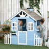 Outsunny Playhouse for Kids Outdoor, Country Style Wooden Playhouse with Flower Pot Holders, Door, Windows, Service Stations for 3-7 Years, Blue - 3 of 4
