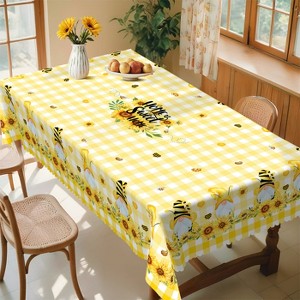 LOVEVOOK Checkered Wood Grain Tablecloth - Farmhouse Animals Table Covers, Rooster Plaid Table Clothes for Dining Room, Party, Home Decor - 1 of 4
