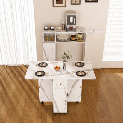 Lirago Foldable Rectangular Dining Table with Wall-Mounted Sideboard 4-in-1 Socket 43.3"H x 11.8"D x 37.4"W White