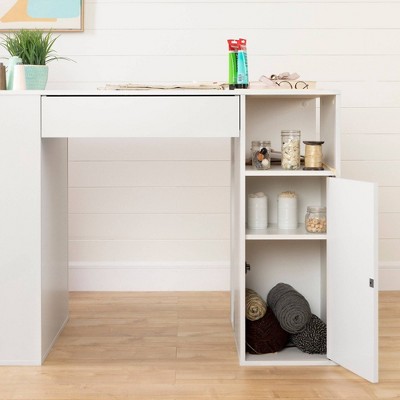 Crea CraftMaster White Counter-Height Table with Integrated Storage