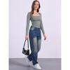 INSPIRE CHIC Women's Square Neck Long Sleeve Shirred Fitted Stretch Casual Basic Blouse - 3 of 4