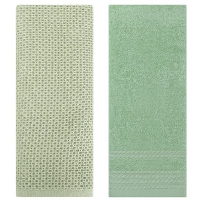 REGALWOVEN Solid Stripe Pattern Bathroom Face Hand Towels 14" x 30"/13" x 30" 2 Pcs