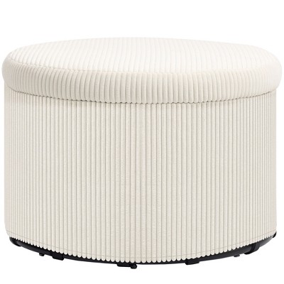 HOMCOM Storage Ottoman with Lid, 24 Inches Round Pouf Ottoman with Storage, Upholstered Corduroy Foot Rest Stool for Living Room, Bedroom