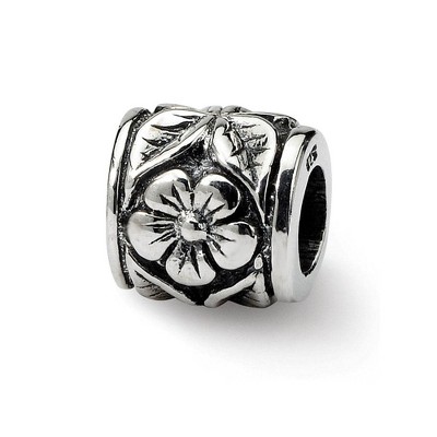 Black Bow Jewelry Sterling Silver Flower Barrel Bead Charm