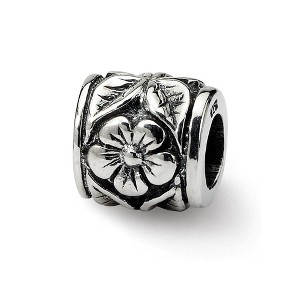 Black Bow Jewelry Sterling Silver Flower Barrel Bead Charm - 1 of 3