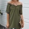 Anna-Kaci Women's Short Sleeve Peasant Blouse with Lace Trim Sleeves and Tie Neckline - 3 of 4