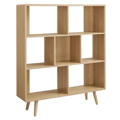 Modway Transmit 7-Shelf Bookcase – Mid-Century Modern Wood Grain Bookshelf with Open Shelves and Slatted Back