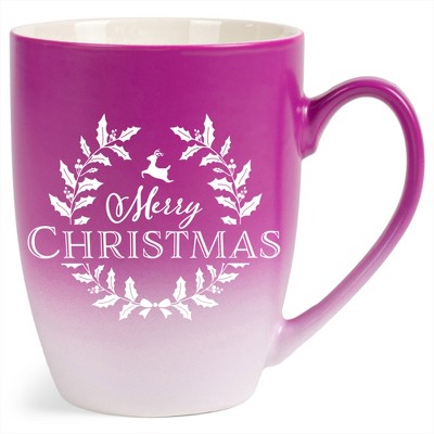 Elanze Designs Merry Christmas Two Toned Ombre Matte Pink and White 12 ounce Ceramic Stoneware Coffee Cup Mug