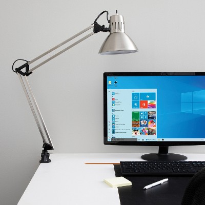 Adjustable Silver LED Swing-Arm Clip-On Desk Lamp