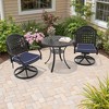 3-Piece Round Cast Aluminum Patio Set with Swivel Chairs,Blue Cushions,and Umbrella Hole - 2 of 4