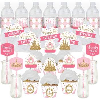 Big Dot of Happiness Little Princess Crown - Pink & Gold Baby Shower or Birthday Party Favors and Cupcake Kit - Fabulous Favor Party Pack - 100 Pieces