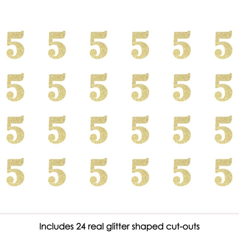 Big Dot of Happiness Gold Glitter 5 - No-Mess Real Gold Glitter Cut-Out Numbers - 5th Birthday Party Confetti - Set of 24, 2 of 7