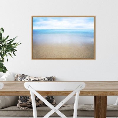27" x 19" Blue and Tan Framed Canvas Seascape Print