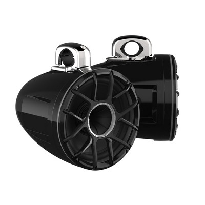 Wet Sounds REV 12 HD 12" Horn Loaded Compression Driver Tower Speakers with XZ Grills & Stainless Fixed Clamps , 400 Watts RMS, Black, Pair