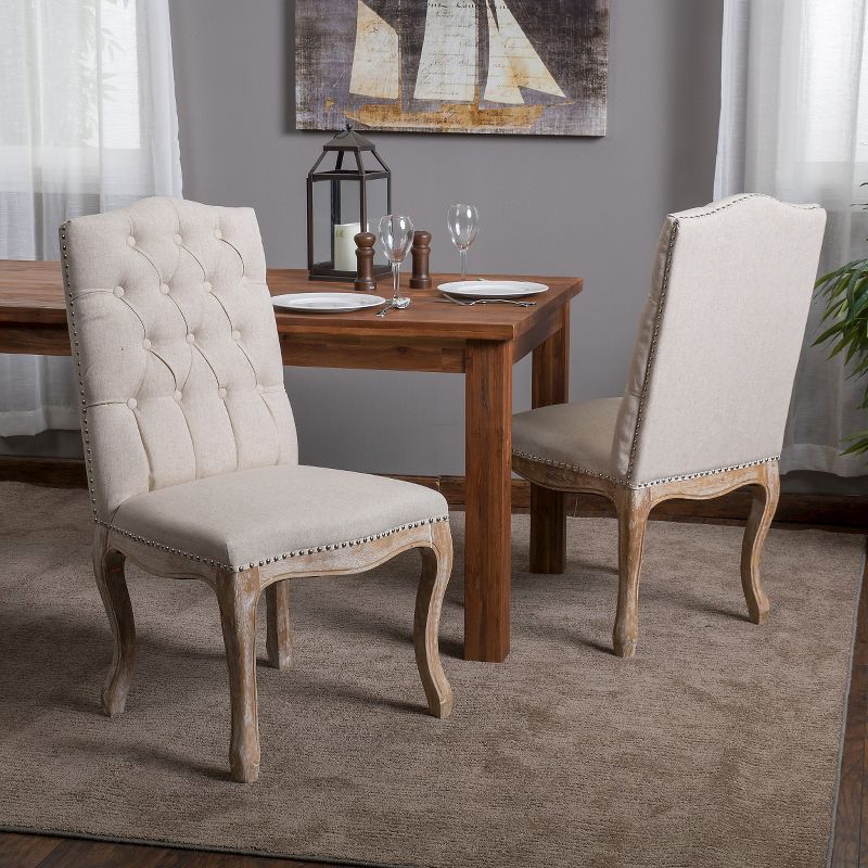 Set of 2 Weathered Tufted Fabric Dining Chair Beige - Christopher Knight Home, 5 of 6